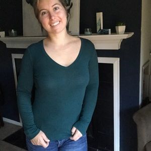 Plain teal long sleeve V neck